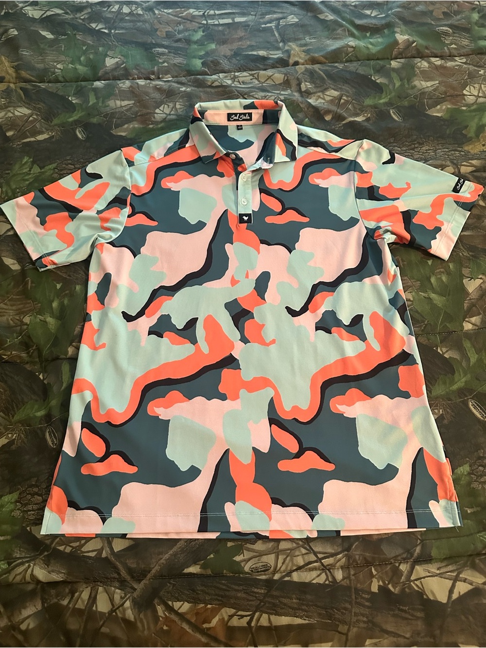 Bad Birdie Mint & Orange Camo Polo
